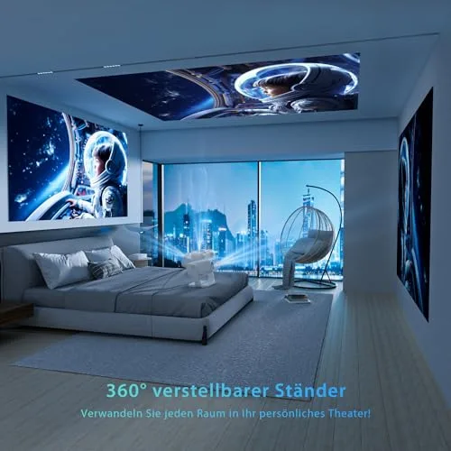 Lisowod ▫️ Videoprojetor 【Correção automática da distorção vertical (Keystone)/Foco elétrico/Rotação de 360°】 1080P HD 19 000 Lux Videoprojetor com Wi-Fi 6, Bluetooth Retroprojetor portátil para cinema em casa, FireStick/HDMI/USB 6