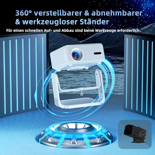 Lisowod ▫️ Videoprojetor 【Correção automática da distorção vertical (Keystone)/Foco elétrico/Rotação de 360°】 1080P HD 19 000 Lux Videoprojetor com Wi-Fi 6, Bluetooth Retroprojetor portátil para cinema em casa, FireStick/HDMI/USB 7
