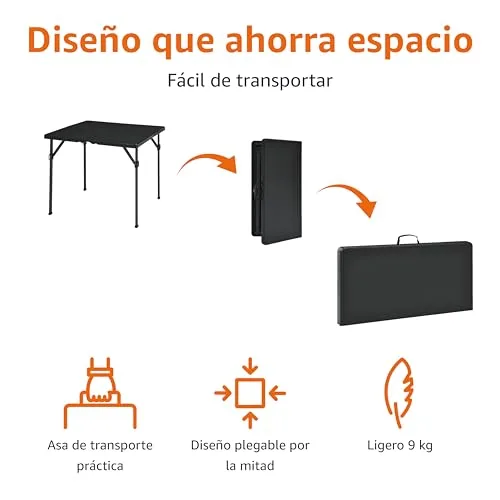 Amazon Basics ▫️ Mesa de jantar quadrada dobrável com alça de transporte, para interior e exterior, portátil, leve, ideal para viagens, piqueniques e acampamentos, preta, 86,1 x 86,1 x 74 cm 3