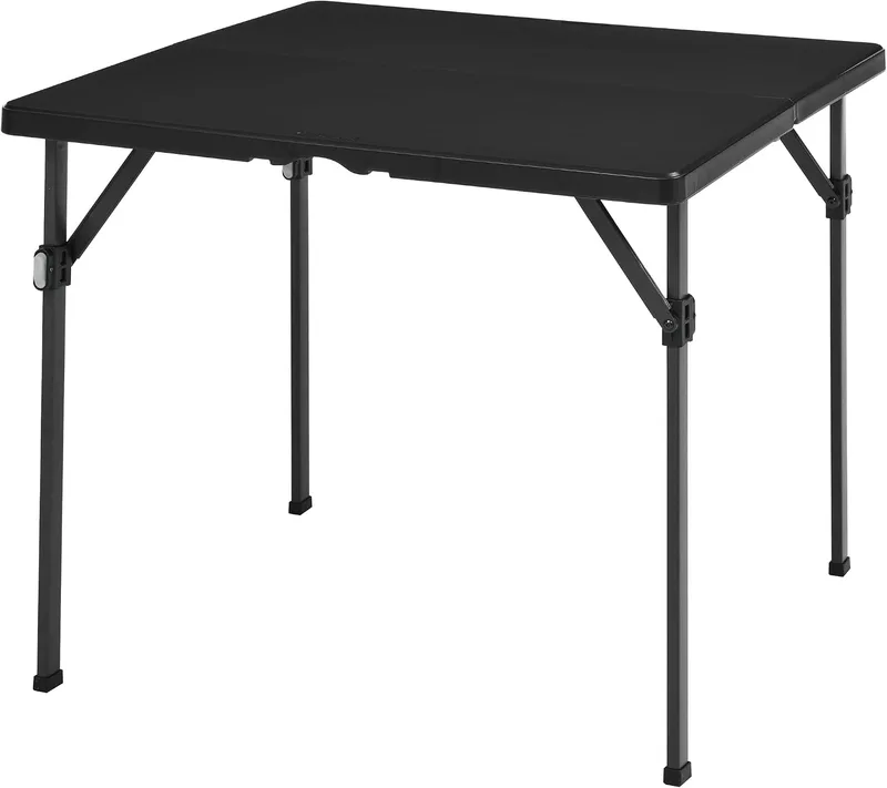Amazon Basics ▫️ Mesa de jantar dobrável quadrada com pega de transporte, para interior e exterior, portátil, leve, ideal para viagens, piqueniques e acampamentos, preta, 86,1 x 86,1 x 74 cm
