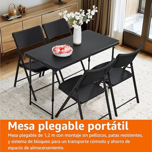 Amazon Basics ▫️ Mesa retangular dobrável de 1,2 m, 4 posições de altura, alça de transporte, para uso interior e exterior, portátil, leve, ideal para viagens, piqueniques e acampamentos, preto desbotado, 121,4 x 60,7 x 86,1 cm 6