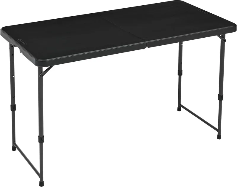 Amazon Basics ▫️ Mesa retangular dobrável de 1,2 m, 4 posições de altura, alça de transporte, para uso interior e exterior, portátil, leve, ideal para viagens, piqueniques e acampamentos, preto desbotado, 121,4 x 60,7 x 86,1 cm