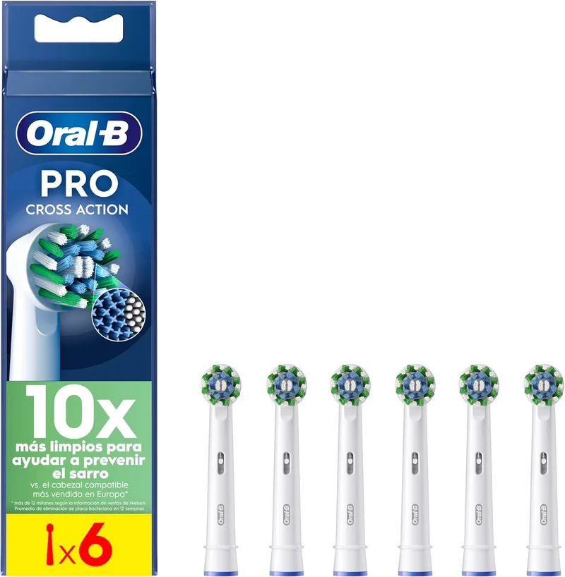 Oral-B ▫️ Pro CrossAction ORIGINAL Cabeças de substituição para a escova de dentes eléctrica Oral B Pro, embalagem de 6 unidades com indicador de utilização, branco