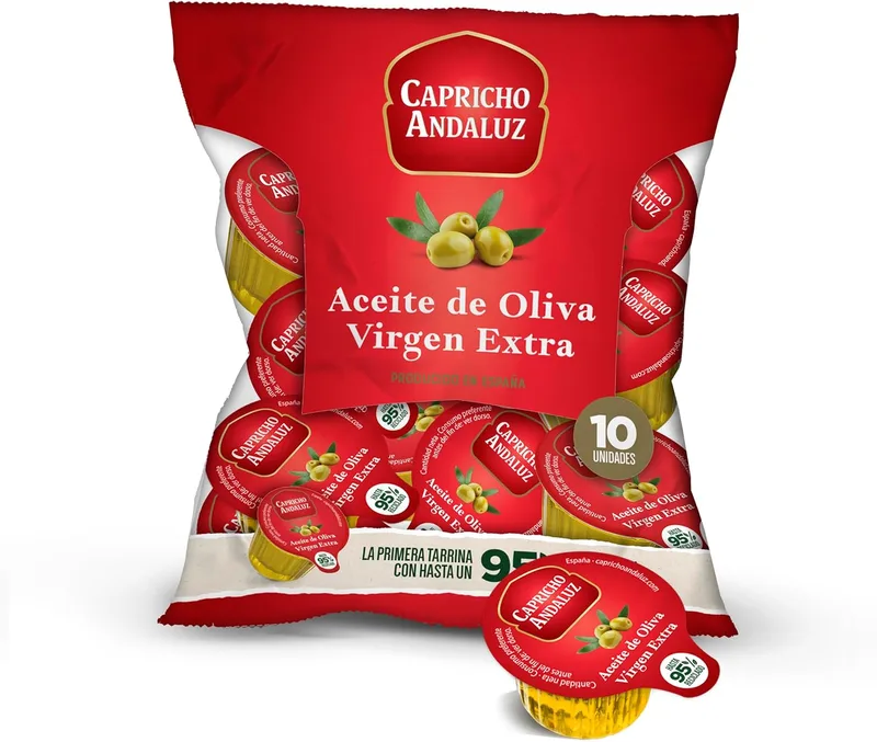 Capricho Andaluz ▫️ Azeite Virgem Extra, Saco de 10 Doses Únicas 10ml, Origem Espanhola, Práticas Porções Únicas para Levar para a Hospitalidade e Uso Doméstico