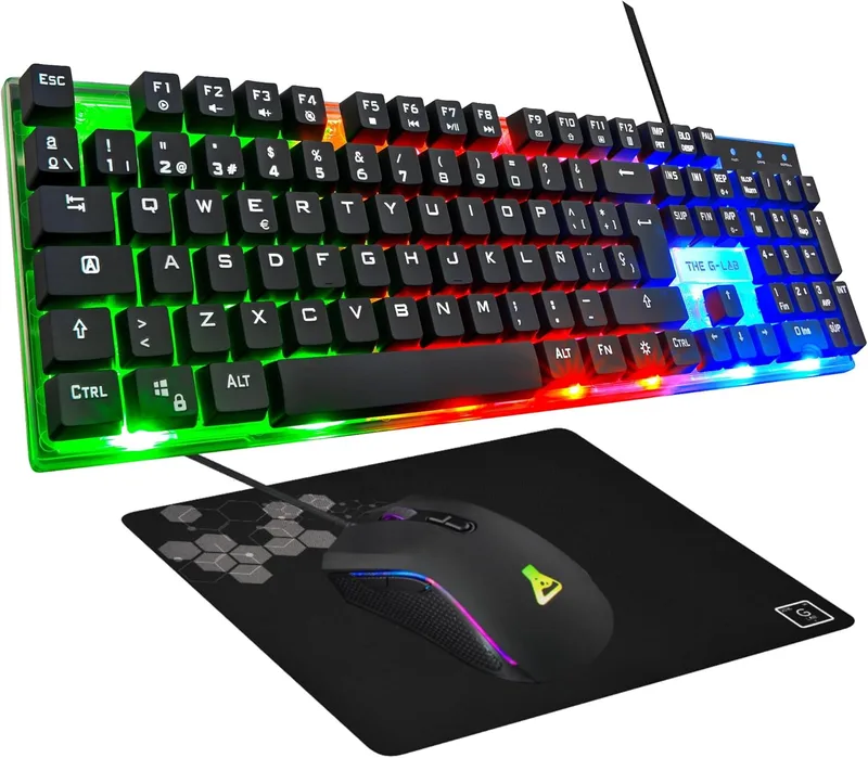 The G-Lab ▫️ G-Lab Combo Yttrium - Conjunto de teclado e rato para jogos, Combo 3 em 1 com teclado QWERTY para jogos, 105 teclas, rato para jogadores 2600 dpi, tapete de rato para jogadores - PC/PS4/PS5 (nova versão)