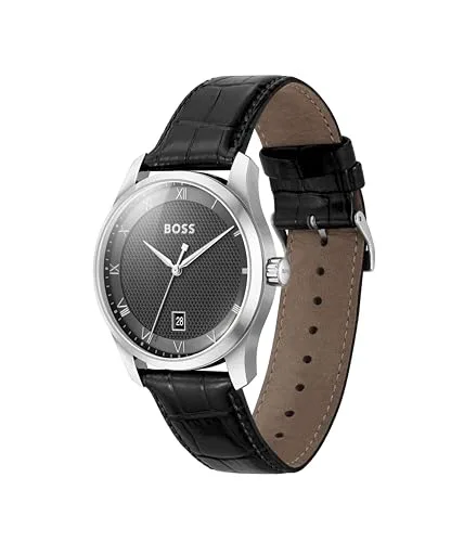 BOSS ▫️ Relógio analógico de quartzo para homem da marca da coleção Principle, com bracelete em pele ou aço inoxidável, disponível em preto, castanho, azul, verde ou cinzento 2