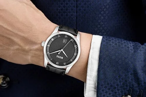 BOSS ▫️ Relógio analógico de quartzo para homem da marca da coleção Principle, com bracelete em pele ou aço inoxidável, disponível em preto, castanho, azul, verde ou cinzento 4