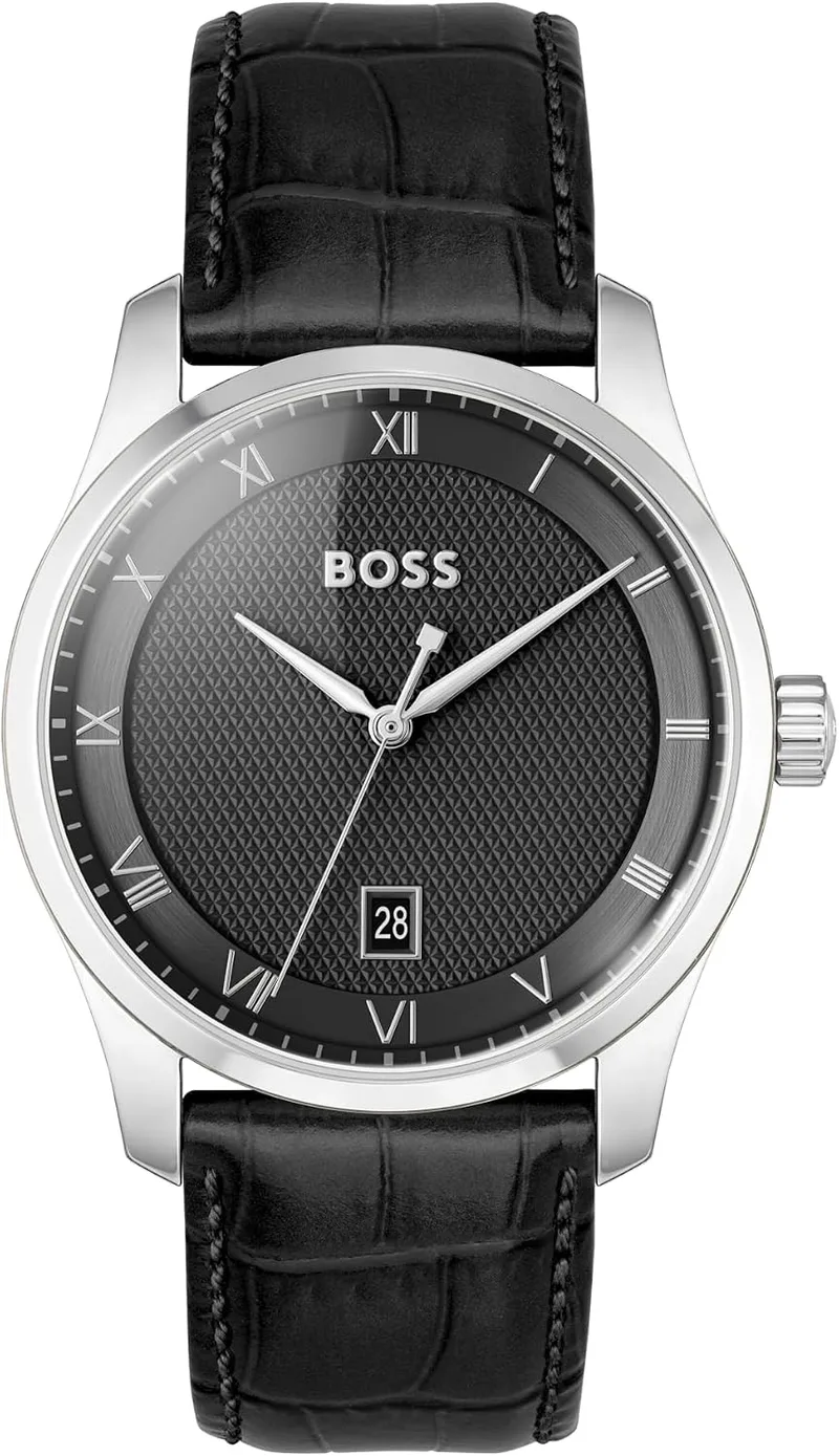 BOSS ▫️ Relógio analógico de quartzo para homem da marca da coleção Principle, com bracelete em pele ou aço inoxidável, disponível em preto, castanho, azul, verde ou cinzento