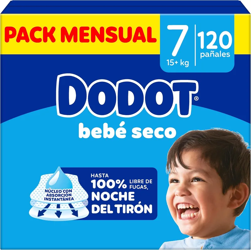 DODOT ▫️ Fraldas para Bebés «Seco» Tamanho 7 (15+ kg), 120 fraldas, Noite sem fugas