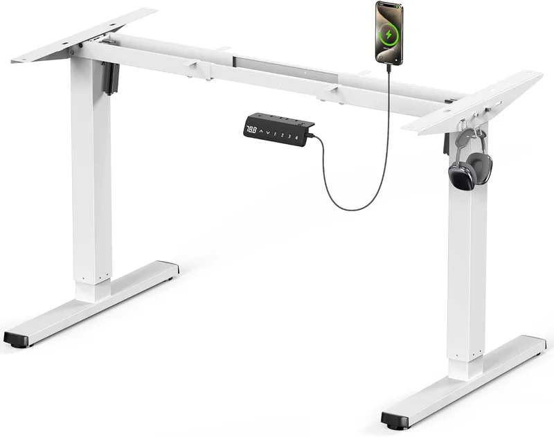 VOSATRON ▫️ Secretária eléctrica regulável em altura, estrutura de mesa com 2 motores potentes, regulável em altura com porta USB-C, anti-colisão e controlo de memória, branco