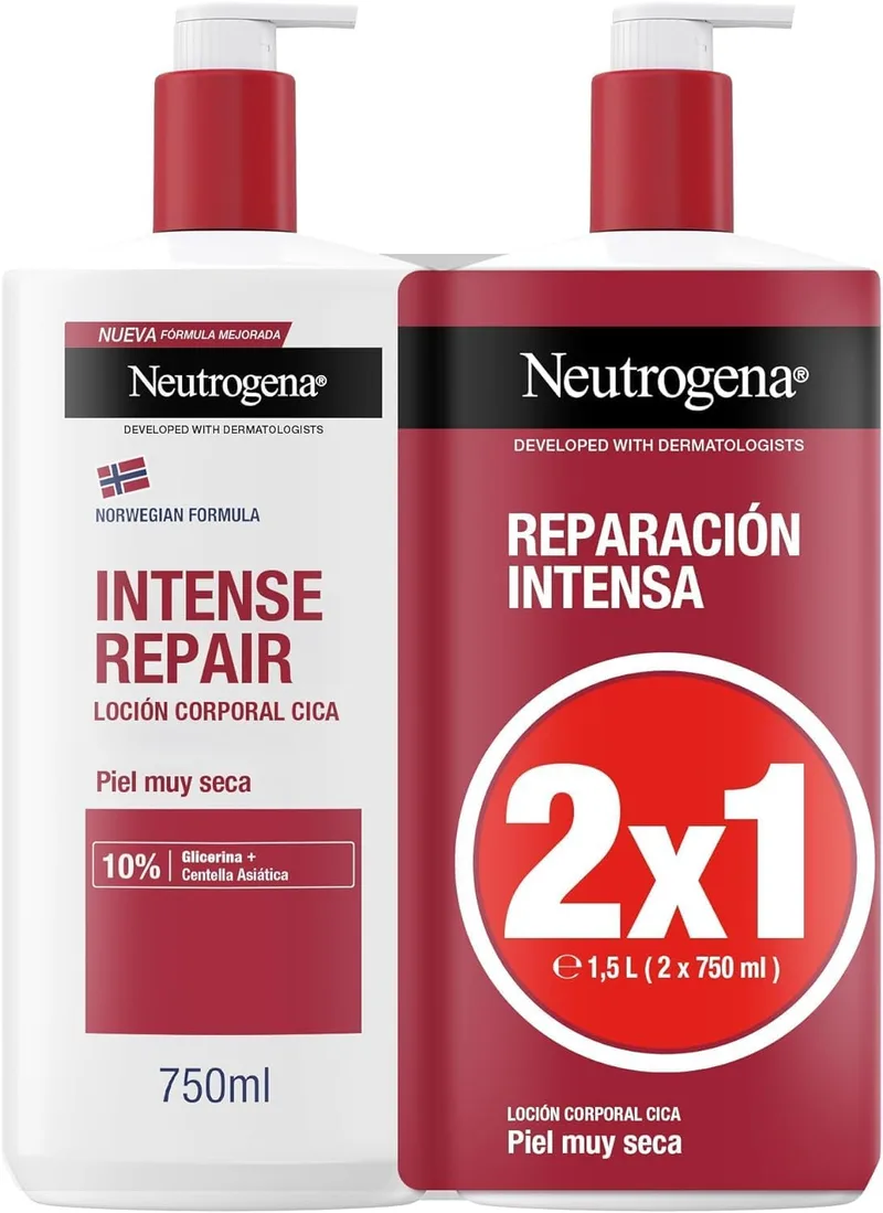 Neutrogena ▫️ Fórmula Norueguesa Loção Corporal CICA Reparação intensa para pele seca (Embalagem de 2 x 750 ml), creme hidratante corporal reparador com centella asiática