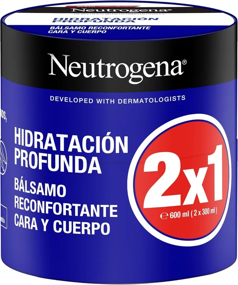Neutrogena ▫️ Fórmula Norueguesa Hidratação Profunda Bálsamo Reconfortante (Embalagem de 2 x 300 ml), creme hidratante para o corpo e rosto com tecnologia Pro-Ceramida para peles secas