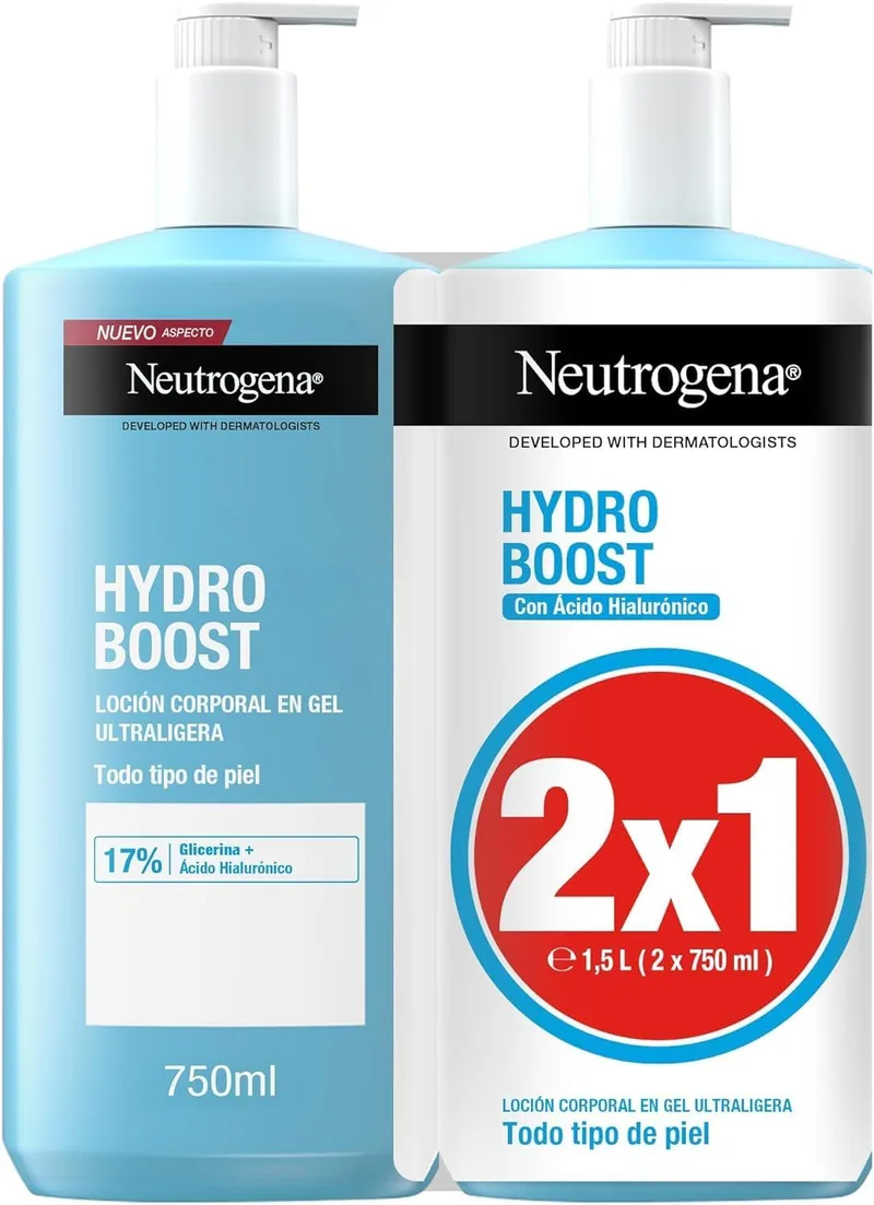 Neutrogena ▫️ Hydro Boost Loção Corporal em Gel Ultraligera (Embalagem de 2 x 750 ml), creme hidratante corporal refrescante com glicerina e ácido hialurónico para todos os tipos de pele
