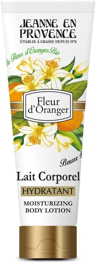 Jeanne En Provence ▫️ Loção corporal hidratante e perfumada – Fragrância de flor de laranjeira – 95% de ingredientes naturais – Pele seca – Fabricado em Grasse – 200 ml