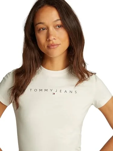 Tommy Jeans ▫️ Camiseta de manga curta para mulher, modelo Linear, corte justo 3