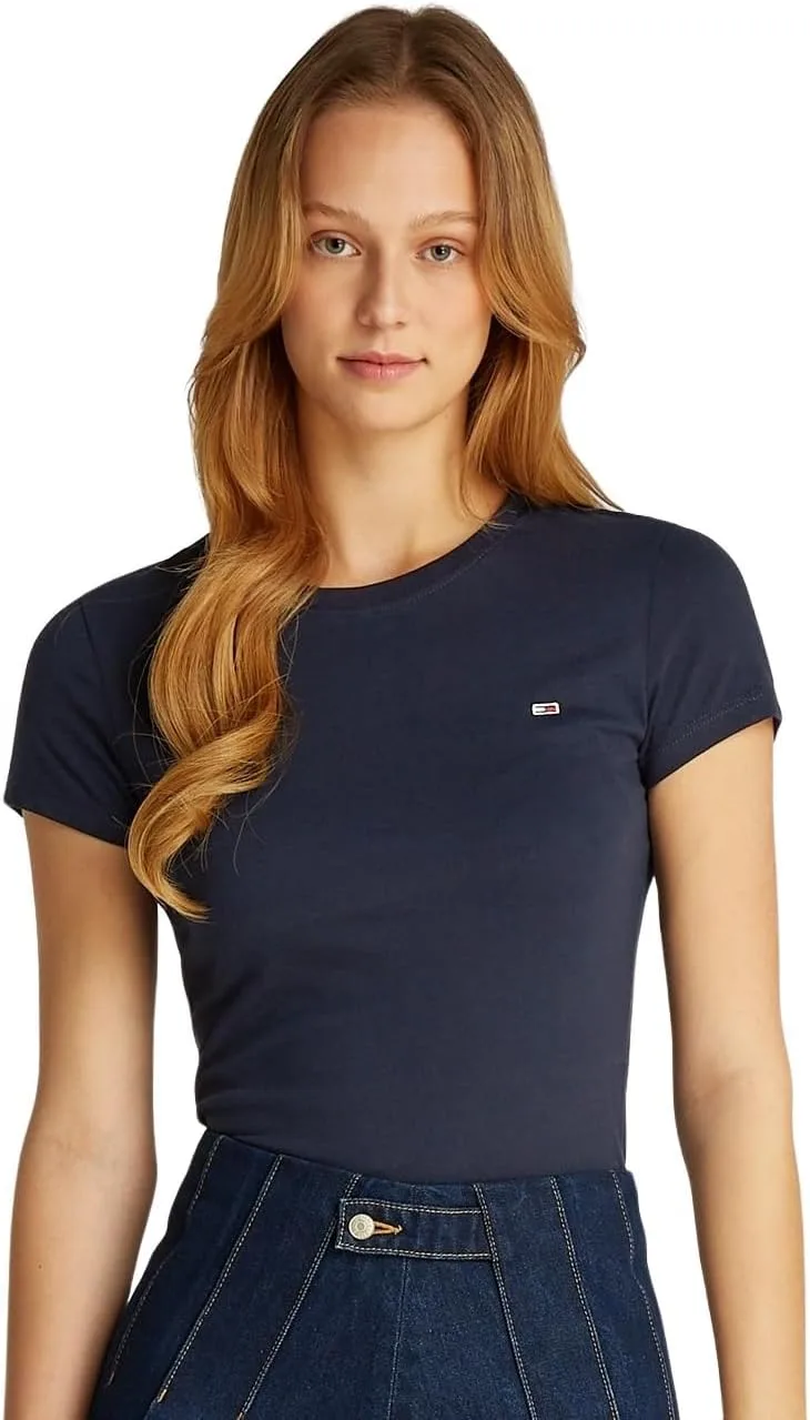 Tommy Jeans ▫️ T-shirt de manga curta para mulher Essential Rib Slim Fit