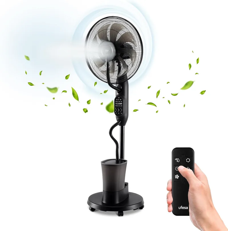 Ufesa ▫️ Mist Fan VNDC Ventilador para nebulização, ultra-silencioso, controlo remoto, 3 modos, temporizador, 9 velocidades, 40 cm de diâmetro, 8 pás, 60 W