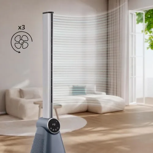 Ufesa ▫️ TK50 Ventilador de torre sem pás, silencioso, 50 W, 3 velocidades, 3 modos, comando à distância, 97 cm de altura, oscilação de 40º, temporizador, ecrã tátil LED 6