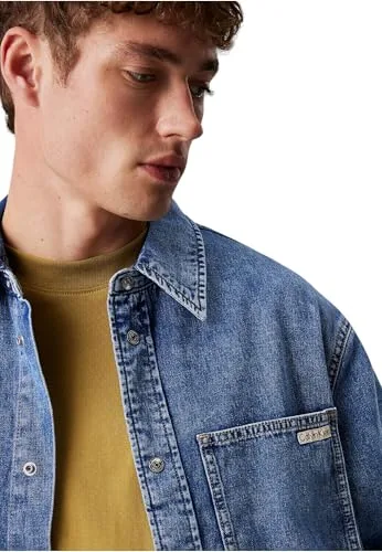 Calvin Klein ▫️ Camisa de ganga para homem, corte regular, com bolso no peito 4