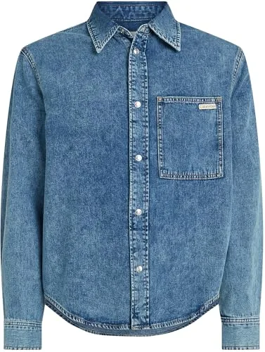 Calvin Klein ▫️ Camisa de ganga para homem, corte regular, com bolso no peito 6