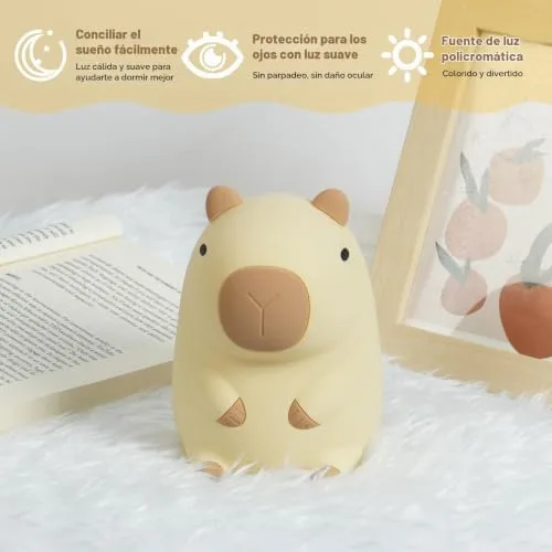 URAQT ▫️ Lâmpada Capivara, Bonita Lâmpada Noturna de Capivara para Crianças, Lâmpadas Portáteis Recarregáveis por USB de 1200 mAh com Motivo de Capivara, Lâmpada Noturna de Silicone com Sensor Tátil para Crianças e Temporizador Ajustável 4