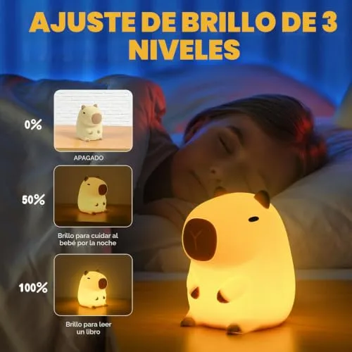 URAQT ▫️ Lâmpada Capivara, Bonita Lâmpada Noturna de Capivara para Crianças, Lâmpadas Portáteis Recarregáveis por USB de 1200 mAh com Motivo de Capivara, Lâmpada Noturna de Silicone com Sensor Tátil para Crianças e Temporizador Ajustável 5