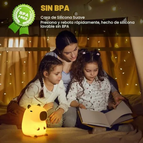 URAQT ▫️ Lâmpada Capivara, Bonita Lâmpada Noturna de Capivara para Crianças, Lâmpadas Portáteis Recarregáveis por USB de 1200 mAh com Motivo de Capivara, Lâmpada Noturna de Silicone com Sensor Tátil para Crianças e Temporizador Ajustável 6