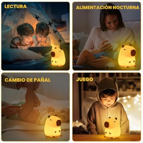 URAQT ▫️ Lâmpada Capivara, Bonita Lâmpada Noturna de Capivara para Crianças, Lâmpadas Portáteis Recarregáveis por USB de 1200 mAh com Motivo de Capivara, Lâmpada Noturna de Silicone com Sensor Tátil para Crianças e Temporizador Ajustável 7