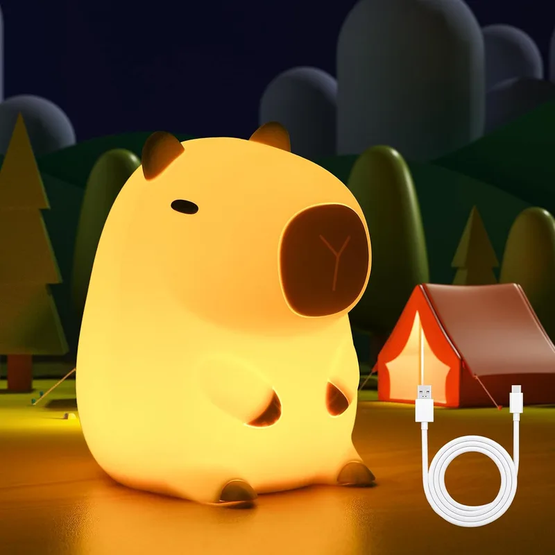 URAQT ▫️ Lâmpada Capivara, Bonita Lâmpada Noturna de Capivara para Crianças, Lâmpadas Portáteis Recarregáveis por USB de 1200 mAh com Motivo de Capivara, Lâmpada Noturna de Silicone com Sensor Tátil para Crianças e Temporizador Ajustável