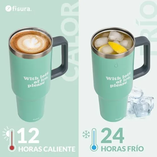 Fisura ▫️ Garrafa térmica de 1,2 litros. Garrafa térmica grande. Garrafa em aço inoxidável. Sem BPA. Mantém o frio durante 24 horas / o calor durante 12 horas. Com palhinha incluída. 9,8 cm x 27,8 cm (Lots of ice, azul) 3