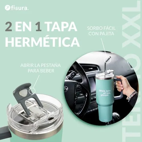 Fisura ▫️ Garrafa térmica de 1,2 litros. Garrafa térmica grande. Garrafa em aço inoxidável. Sem BPA. Mantém o frio durante 24 horas / o calor durante 12 horas. Com palhinha incluída. 9,8 cm x 27,8 cm (Lots of ice, azul) 4