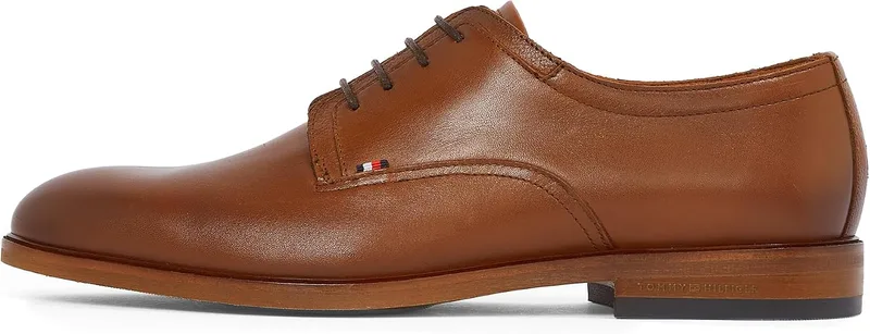 Tommy Hilfiger ▫️ Sapatos Derby para homem, em pele Thunit, com biqueira redonda