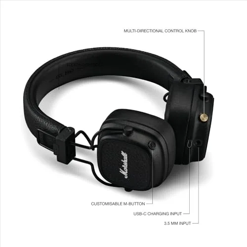 Marshall ▫️ Auscultadores sem fios Bluetooth Major V, 100 horas de reprodução - Preto 6
