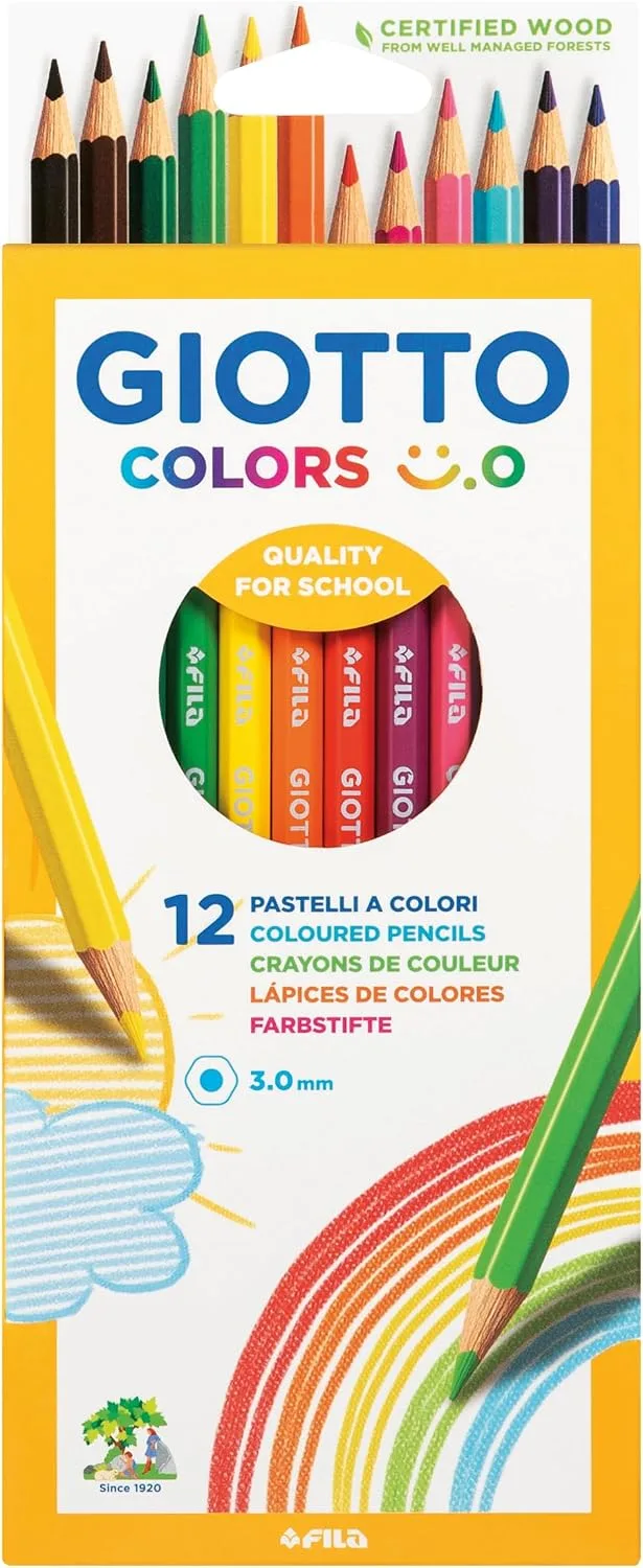 Giotto ▫️ Colors Smiley - Lápis de cor, cores variadas, 12 unidades