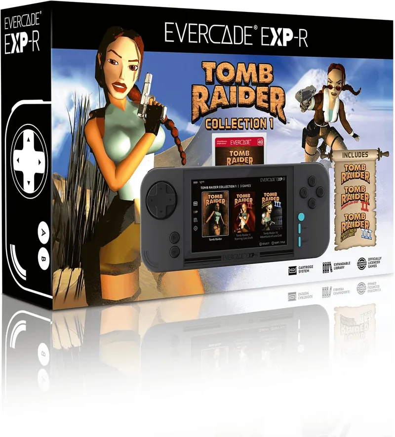 Evercade ▫️ EXP-R Handheld com Tomb Raider 1, 2 e 3