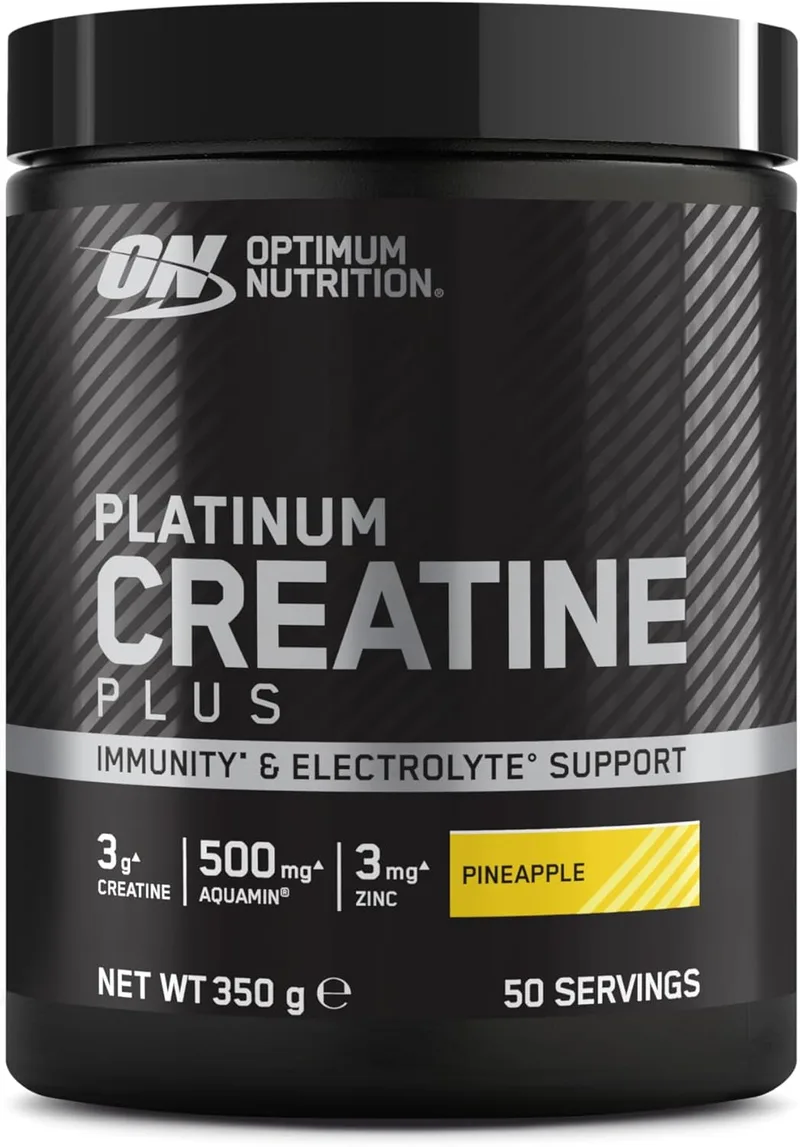 Optimum Nutrition ▫️ Platinum Creatina Plus em Pó, Sabor Ananás, 350 g, 50 Doses