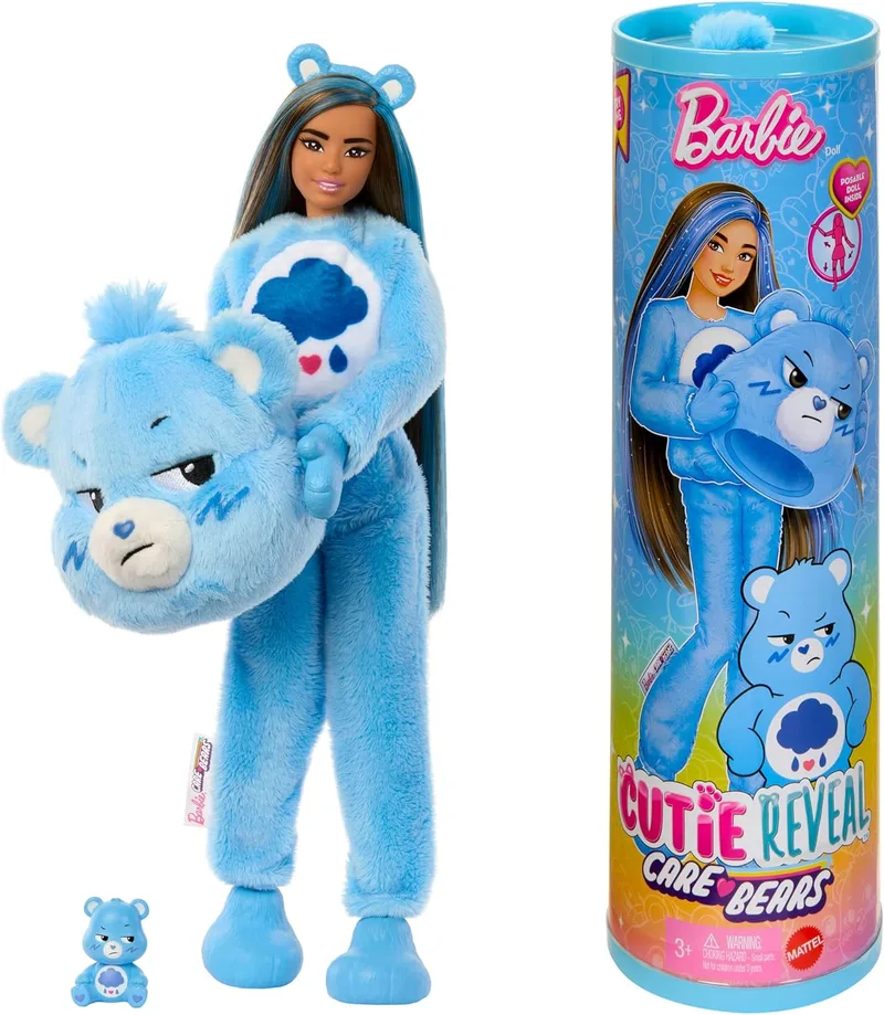 Barbie Cutie Reveal Care Bears Boneca de moda e acessórios, inclui um fato de Cutie Bear e 10 surpresas, incluindo mudança de cor e um ursinho de peluche em miniatura, JCN96