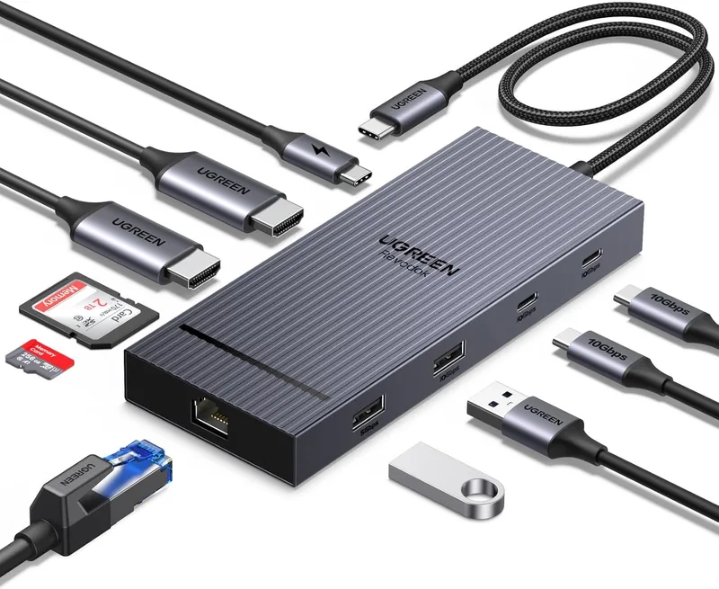 UGREEN ▫️ Revodok Pro 2102 Hub USB-C 10 em 1 – Estação de acoplamento com dois ecrãs