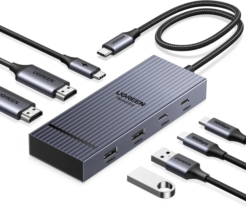UGREEN ▫️ Revodok Pro 207 10Gbps USB C Hub Dual HDMI 4K 60Hz PD 100W Docking Station 7 em 1 Adaptador Tipo C 3.2 Extensão para 2 ecrãs diferentes para Windows