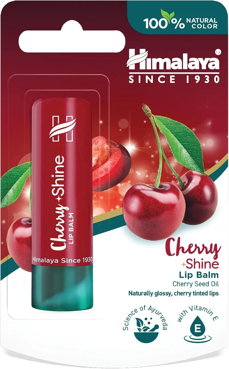 Himalaya ▫️ Bálsamo labial Cherry Shine com óleo de semente de cereja e vitamina E | Acabamento brilhante natural | Nutre, hidrata e protege os lábios, 4,5 g