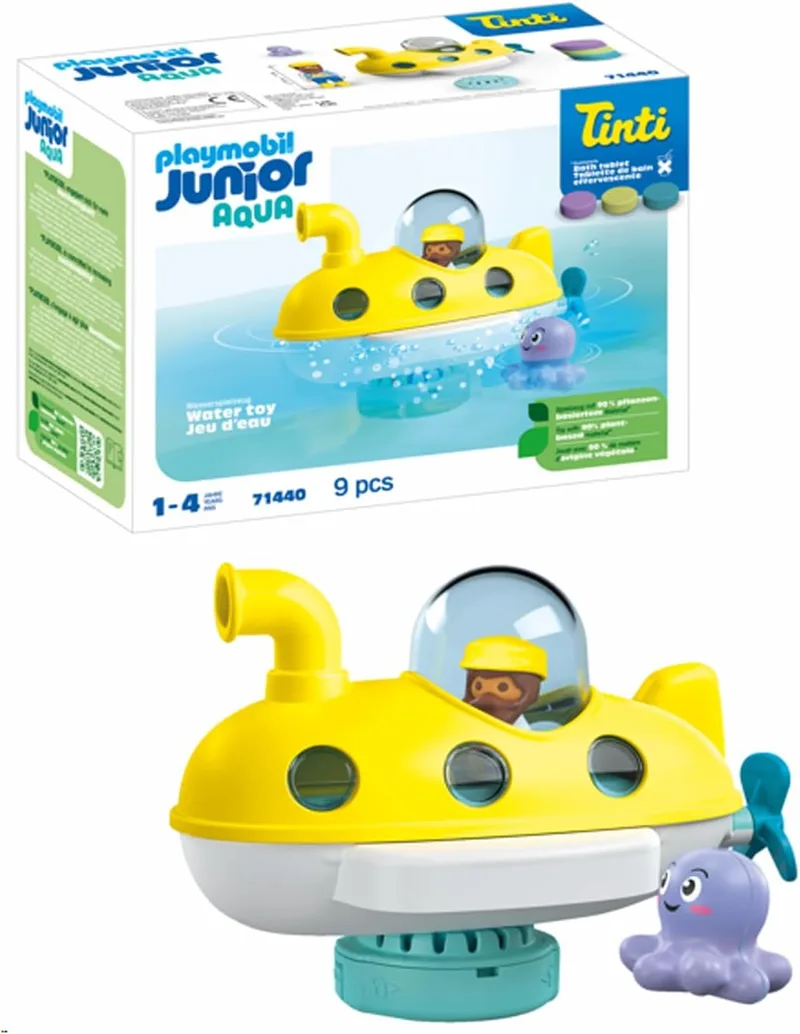 PLAYMOBIL ▫️ Junior Aqua & Tinti 71440 Submarino Colorido, Submarino com cúpula amovível, com três pastilhas de banho Tinti, brinquedos para meninos e meninas a partir de 1 ano