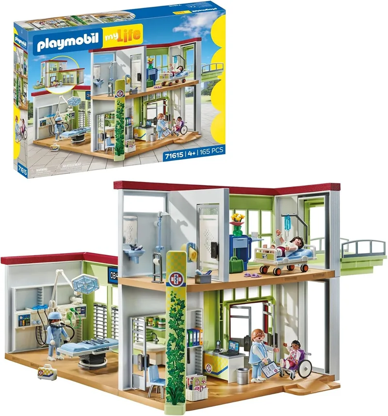 PLAYMOBIL ▫️ Action Heroes 71615 Hospital Moderno, com Quatro Figuras e Equipamento Médico, Fabricado com mais de 80% de materiais reciclados e de origem biológica, Brinquedos para meninos e meninas a partir dos 4 anos