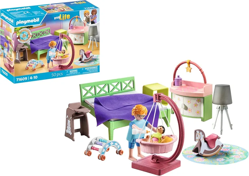 PLAYMOBIL ▫️ myLife 71609 Quarto de dormir com área de brincar para bebés e duas figuras, fabricado com mais de 80% de materiais reciclados e de base biológica, brinquedos para rapazes e raparigas a partir dos 4 anos