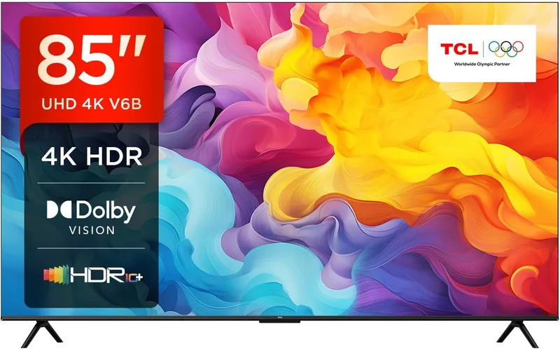 TCL 85V6B 85" 4K Ultra HD, HDR TV, Smart TV com tecnologia Google TV (Dolby Audio, Motion Clarity, Controlo por voz, compatível com Google Assistant, Chromecast integrado)