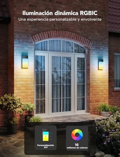 Govee ▫️ Apliques de Exterior RGBIC, 1500 lm, IP65, Conjunto de 2 | 2700 K–6500 K Apliques de Parede para Exterior, 45 modos de cena, DIY, Matter/Alexa/Google, alpendre, varanda, terraço 2