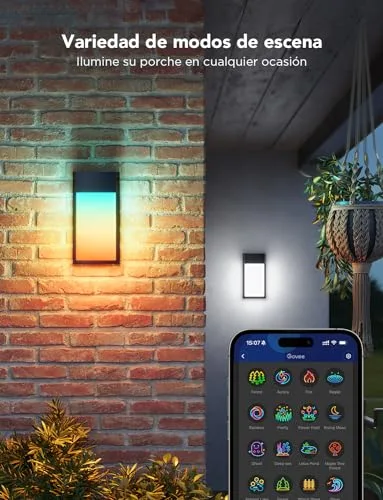 Govee ▫️ Apliques de Exterior RGBIC, 1500 lm, IP65, Conjunto de 2 | 2700 K–6500 K Apliques de Parede para Exterior, 45 modos de cena, DIY, Matter/Alexa/Google, alpendre, varanda, terraço 4