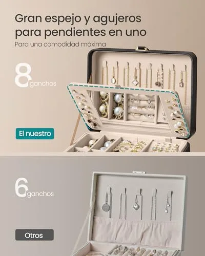 SONGMICS ▫️ Caixa porta-joias com espelho, 2 níveis, 22 x 17,6 x 11 cm 3