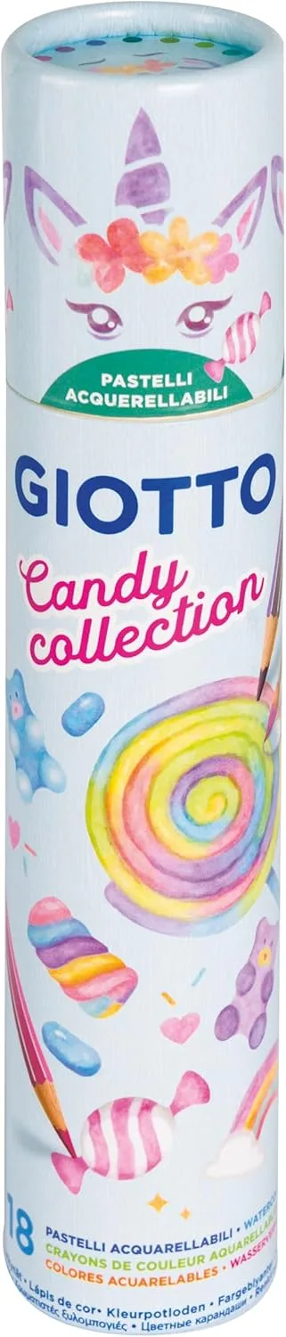 Giotto ▫️ Acquarell Candy Collection, Lápis de cor aquareláveis, Caixa de cartão reutilizável, Cores doces variadas, 19 unidades