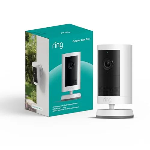 Ring ▫️ Câmara exterior Plus com bateria (Outdoor Camera Plus de última geração) | Vídeo 2K de grande angular | Câmara exterior sem fios | Período de teste gratuito de 30 dias do plano de subscrição 3
