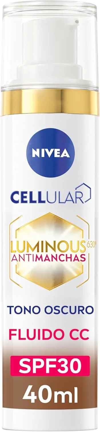 NIVEA ▫️ Cellular Luminous630 - Fluido CC Antimanchas FPS 30 3 em 1 - CC Cream de Tripla Ação - Cobre e Reduz as Manchas - Protetor Solar Facial com Cor - Todos os Tipos de Pele - Tom Escuro - 40 ml